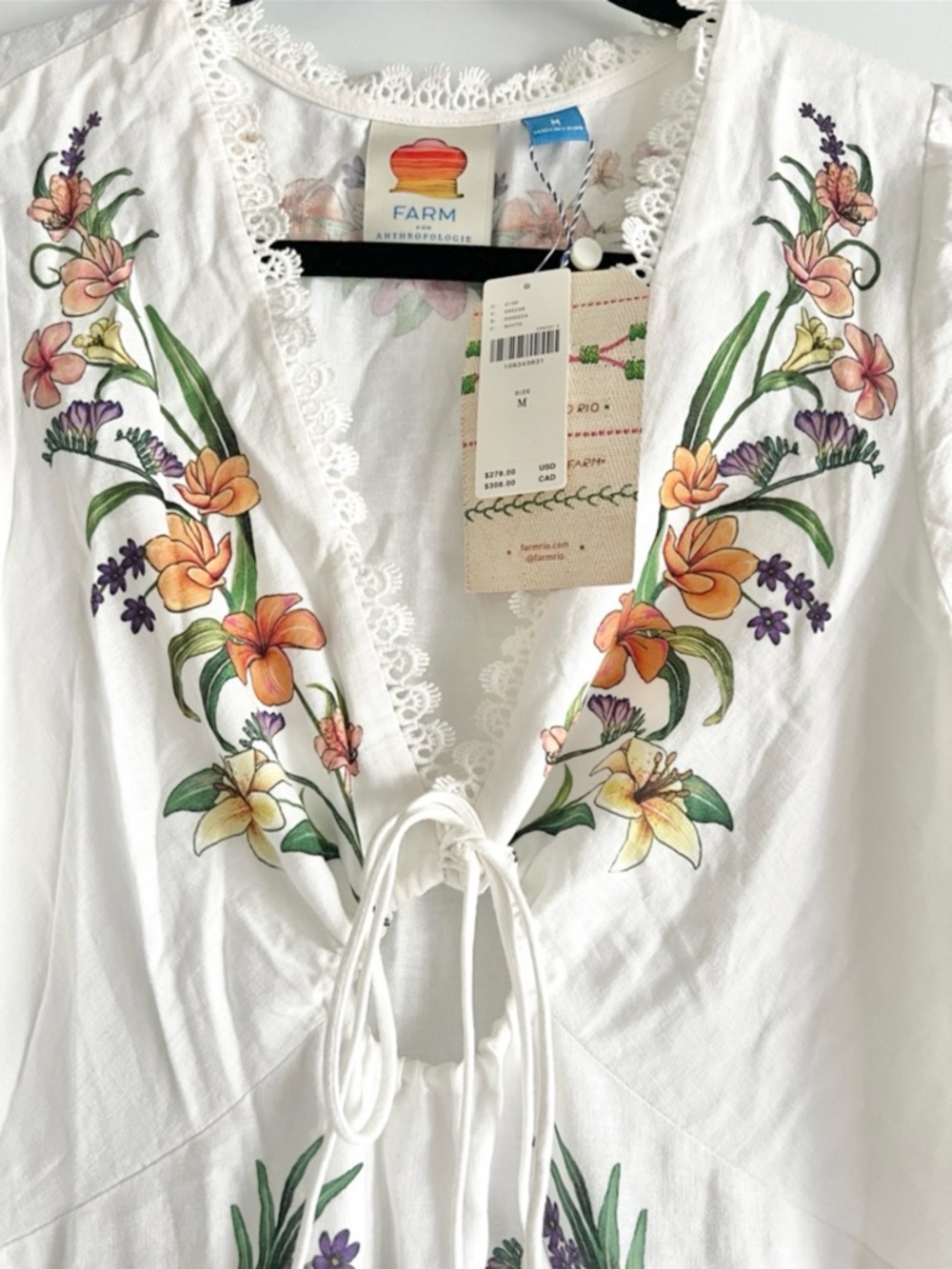 FARM Rio White Floral Printed Linen Blend Cutout Maxi Dress Size Medium NWT - Picture 3 of 11